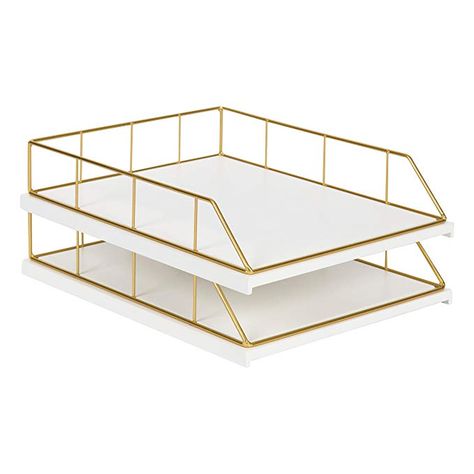 Gold Office, Gold Desk, Organizing Paperwork, Letter Tray, Wood Letter, File Organiser, Metal Letters, Paper Organization, Wood Letters