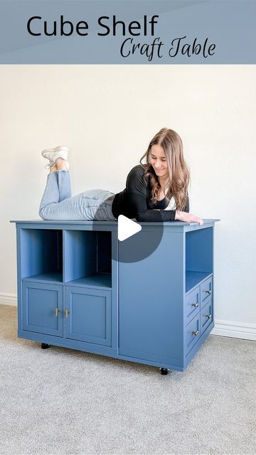 Kristy Letterly | DIY + Home + Design on Instagram: "How many things do you think I can make out of cube shelves?  This time I took these broken 2x2 IKEA Kallax cube shelves and restored them to build this awesome new craft table for the office!  I used my @loctiteglue Power Grab Ultimate Crystal Clear Construction Adhesive to repair the units and to attach poplar board to the door and drawer fronts!  These shelves were falling apart and now they have a whole new life!  What would you use this for?  #ikeahack #ikeakallax #diyhomeprojects" Kallax Doors, Ikea Cubes, Upcycle Table, Armstrong Ceiling, Interior Design Principles, Plywood Shelves, Ikea Kallax, Cube Shelves, Diy Ikea Hacks