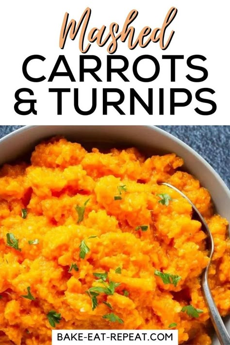 These Mashed Carrots and Turnips make a great side dish for your Thanksgiving dinner! Or as a low-carb alternative to mashed potatoes any time of the year. Mashed carrots and turnips make a great, healthy side dish for any meal. But we tend to make this recipe for turkey dinner. So we usually serve it at Thanksgiving or Christmas. Mashed Turnip And Carrots, Mashed Turnips And Carrots, Mashed Carrot And Turnip, Mashed Carrots And Turnips, Carrots And Turnips Mashed, Turnips And Carrots Recipes, Recipe With Turnips, Turnip Carrot Mash, Turnip Bake Recipe