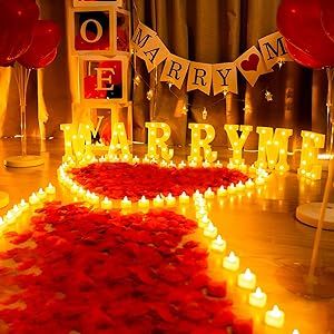 Homemory Marry Me Light Up Letters Proposal Decorations, Marry Me Sign with 24Pcs Flameless Candles 2000Pcs Red Fake Rose Petals 30Pcs Red Balloons for Valentine's Day Wedding Proposal Romantic Night Promoting through Amazon Affiliate Link Proposal Decorations, Marry Me Sign, Proposal Romantic, Fake Rose Petals, Light Up Letters, Led Tea Lights, Light Up Signs, Love Balloon, Light Letters