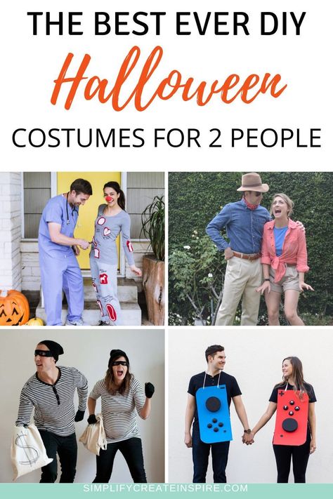 Halloween costumes for 2 people. Are you looking for the perfect DIY Halloween costumes for couples? These homemade adult couple costume ideas are so fun and are sure to turn heads at your next fancy dress party! From scary couple costumes to sexy couple costumes and plenty that will get a laugh! Halloween couple costumes. Costume ideas for couples. Costumes For 2 People, Halloween Costumes For 2 People, Scary Couple Costumes, Clever Couple Costumes, Diy Halloween Costumes For Couples, Easy Diy Couples Costumes, Halloween Costumes For 2, Easy Adult Halloween Costumes, Scary Couples Costumes