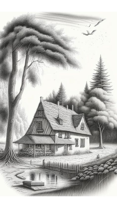 Landscape Paintings Pencil, Black And White Landscape Drawing, Pencil Shading Scenery, Black And White Pencil Drawings, Landscape Pencil Sketch, Nature Sketches Pencil, Pencil Sketches Landscape, Landscape Drawing Tutorial, Pencil Drawings Of Nature