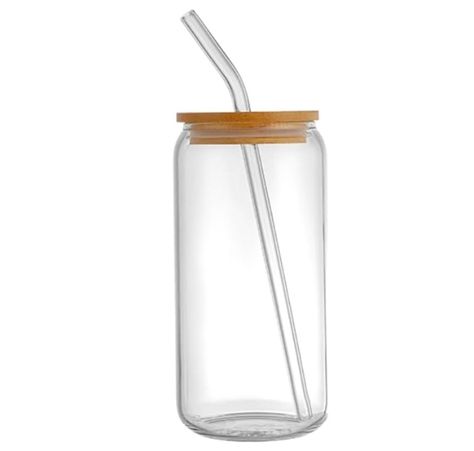 BasskBeauty Drinking Glasses with Bamboo Lids and Glass Straw 1/4pcs Set for Hotel Canteens 18oz Can Shaped Glass Cups Beer Glasses Coffee Glasses Milktea Shop, Cups With Bamboo Lids, Glass Straw Cup, Coffee Bar Accessories, Glass Flask, Coffee Glasses, Coke Cans, Glass Coffee Mugs, Glass Cups