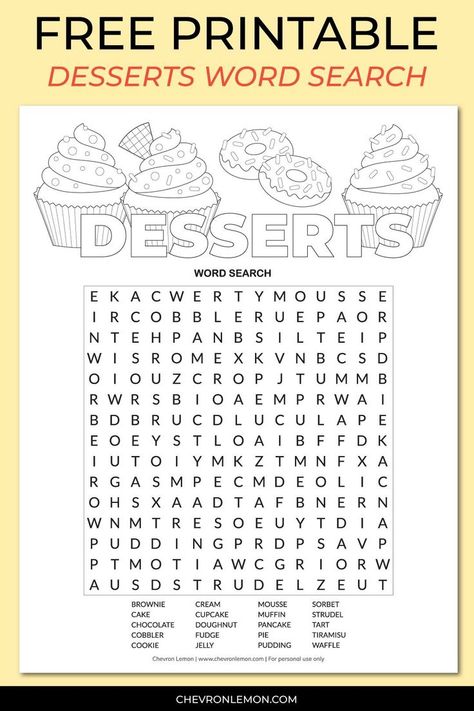 Free printable desserts word search Dessert Worksheet, Quizzes Games, Anger Management Worksheets, Babysitting Jobs, Kids Word Search, Free Word Search Puzzles, Cvc Worksheets, Free Word Search, Word Search Puzzles Printables