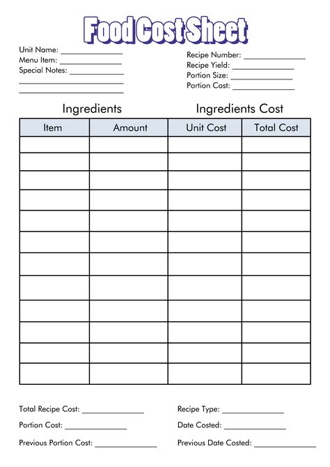 Food Cost Sheet Template Food Rating Sheet, Food Costing Sheet Template, Product Costing Template, Food Costing Formula, Home Food Business Ideas, Costing Sheet Template, Home Food Business, Food Trailer Ideas, Forest Cliff