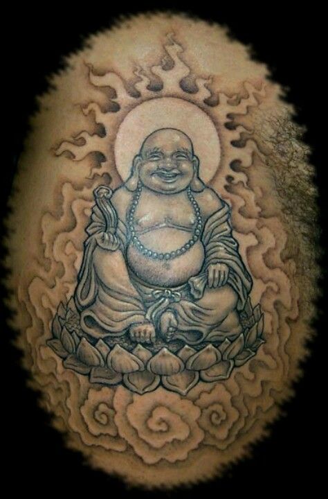 Buddha Buddha Tattoo On Back, Smiling Buddha Tattoo, Fat Buddha Tattoo, Happy Buddha Tattoo, Laughing Buddha Tattoo, Buda Tattoo, Egypt Tattoo Design, Buddha Drawing, Sheep Tattoo