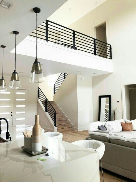 Aluminum Railing Stairs, Home Railing Design, Aluminum Stair Railing Indoor, House Railings Indoor, Modern Railings For Stairs, Balcony Railing Design Outdoor, Modern Railing Indoor, Home Stairs Design Interiors, Interior Balcony Railing