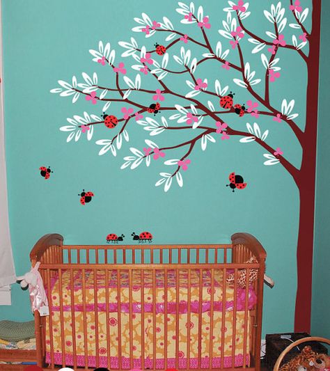 Nursery room corner tree decal baby nursery tree wall decal baby girl room decor tree wall sticker vinyl flowers wall decal stickers nature on Etsy, $73.00 Ladybug Nursery, Mural Stickers, Nursery Tree, Baby Decals, Tree Decal, Tree Decals, Tree Nursery, Nursery Decals, Nursery Wall Stickers