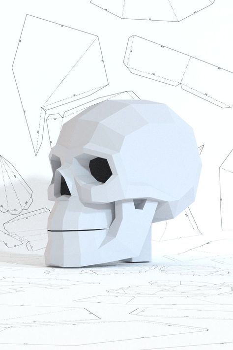 Paper Skull Template, Model For Painting, Paper Mask Diy, Paper Mask Template, Skull Template, Low Poly Mask, Cardboard Mask, Diy Skulls, Masks Crafts