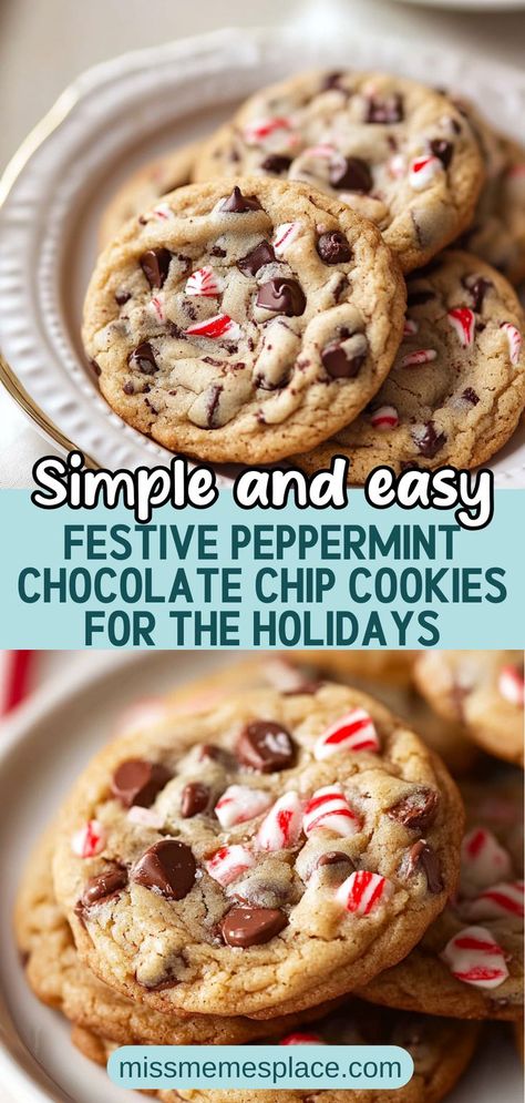 Get into the holiday spirit with these delightful peppermint chocolate chip cookies! This easy recipe combines the rich flavor of semi-sweet chocolate with the refreshing taste of peppermint, creating a perfect balance of flavors. Ideal for holiday gatherings or as gifts, these cookies are soft, chewy, and visually stunning with a sprinkle of crushed candy canes. Follow our step-by-step guide to impress your friends and family with this festive treat Chocolate Peppermint Cookies Recipe, Peppermint Christmas Cookies, Christmas Chocolate Chip Cookies, Sprinkle Cookies Recipe, Candy Cane Cookie Recipe, Peppermint Cookie Recipe, Peppermint Chocolate Chip Cookies, Candy Cane Recipe, Peppermint Recipes