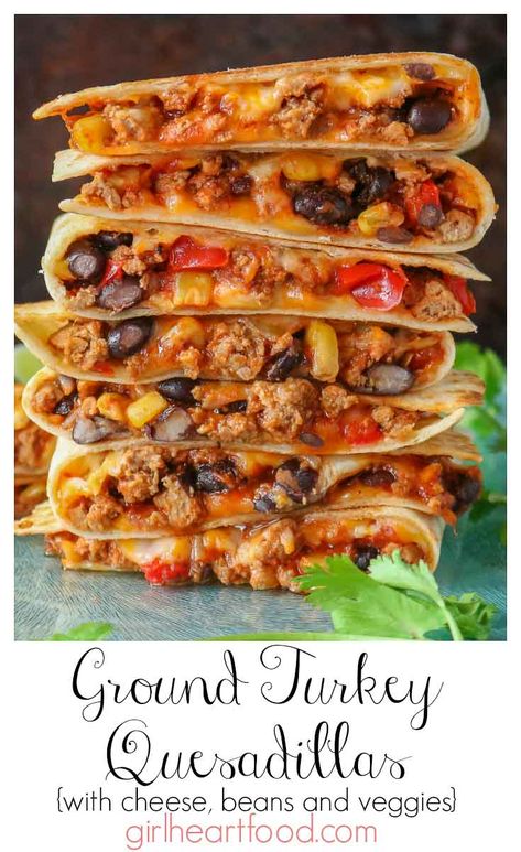 Ground Turkey Quesadillas, Turkey Quesadilla, Ground Turkey Recipes Easy, Cheese Turkey, Healthy Turkey Recipes, Ground Turkey Recipes Healthy, Guacamole Salsa, Healthy Turkey, Turkey Dishes