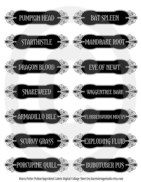 harry potter labels potions Potion Ingredients List, Potions Party, Harry Potter Potion Ingredients, Witches Herbs, Slytherin Party, Harry Potter Potion Labels, Potion Ingredients, Harry Potter Etsy, Harry Potter Printables