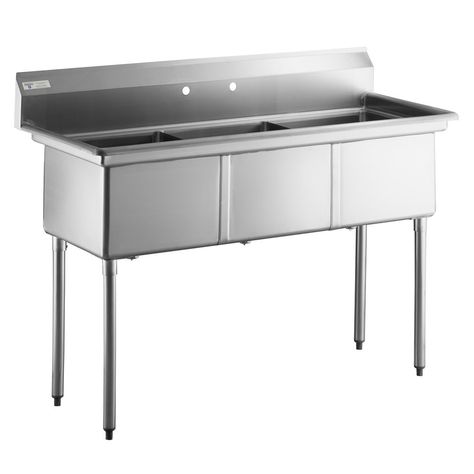 If your business needs a sink that will keep up with demand without breaking the bank, check out this Steelton 18-gauge economy three-compartment sink with 18" x 18" x 12" bowls. This model is perfect for light-duty applications that don't require an expensive heavy duty sink, providing all of the functionality you need at an affordable price point!<br><br>Three 18" x 18" x 12" deep bowls are perfect for wash, rinse, and sanitize setups, while rounded corners make it easy to clean. Raised edges Three Compartment Sink, Commercial Sink, Bank Check, Wall Mount Faucet, Hotel Supplies, Metal Products, Washing Dishes, Stainless Steel Sinks, Business Needs