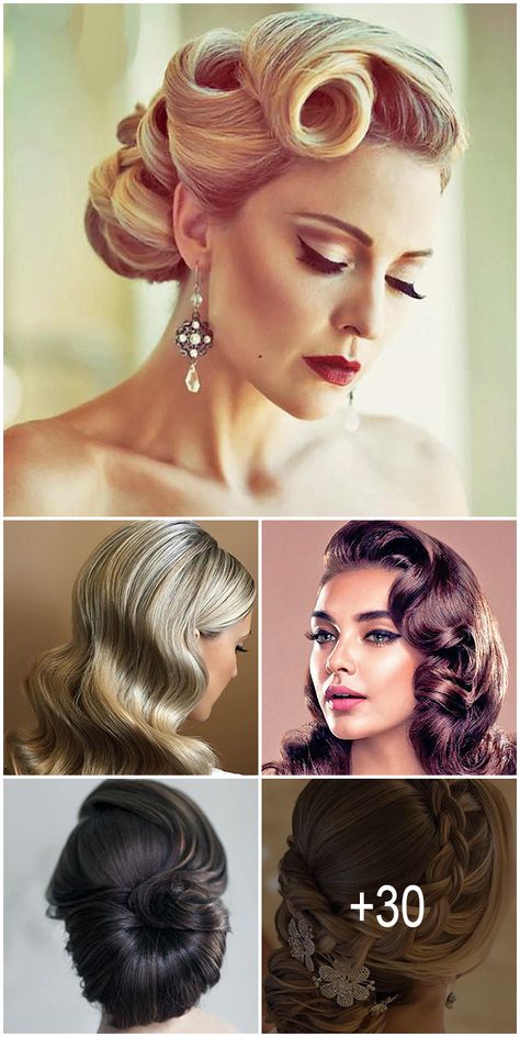 30 Vintage Wedding Hairstyles Old School Ideas ♥ If you are looking for inspiration for some timeless hairstyles for your wedding, then have a peek at our list of vintage wedding hairstyles from Gatsby inspired looks to Old Hollywood glamour. #wedding #bride #weddingforward #VintageWeddingHairstyles #WeddingHairstyles Hollywood Glamour Hair, Vintage Wedding Hairstyles, Hollywood Glam Hair, Timeless Hairstyles, Old Hollywood Hair, Gatsby Hair, Old Hollywood Wedding, Glamour Hair, Hollywood Hair