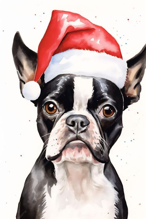 Premium AI Image | Adorable Christmas Portraits Animals in Watercolor Festive Attire Cute Snow Atmosphere Christmas Boston Terrier, Christmas Boston, Boston Terrier Christmas, Grinch Face Svg, Christmas Portraits, Animal Christmas, Sofa Cushion Cover, Christmas Pillowcases, Wood Christmas Ornaments