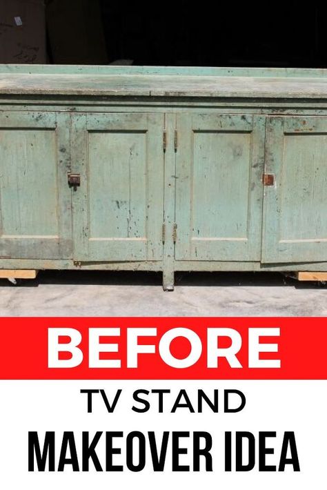 Farmhouse Upcycle, Tv Stand Farmhouse, Old Tv Stand, Playroom Diy, Farmhouse Style Tv Stand, Tv Stand Makeover, Thrift Store Furniture Makeover Diy, Old Tv Stands, Decor Around Tv