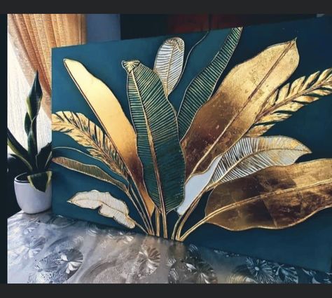 Beginner Painting On Canvas, Nature Canvas Painting, Painting With Gold, Brown Roof, Colors Combinations, Stone Exterior, Contemporary Art Deco, Art Deco Interior Design, Diy Abstract Canvas Art