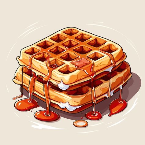 Waffle Drawing, Waffles Logo, Waffle Logo, Desserts Art, Waffle Toppings, Waffle House, Food Drawings, Waffle Cones, Paper Work