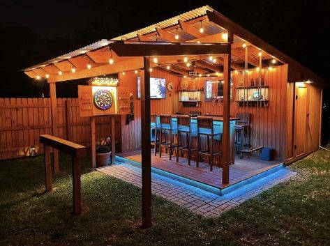 25 Incredible Small Man Cave Ideas You're Going To Want To Try 20 Backyard Dart Board Ideas, Man Shed Bar, Outdoor Dart Board, Outdoor Shed Bar, Small Man Cave Ideas, Shed Bar Ideas, Outdoor Bar And Grill, Patio Bars, Small Man Cave