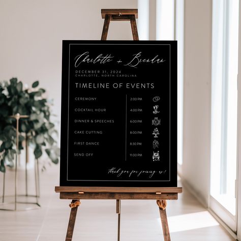 Black Script Wedding Order of Events Timeline Sign Template, Minimalist Order of Events Wedding Timeline, Printable Timeline, edit in Corjl by CreativePapier on Etsy Wedding Itenary Board, Order Of Events Wedding, Wedding Order Of Events, Order Of Events, Beautiful Script Fonts, Wedding Order, Wedding Timeline, Mac Laptop, Sign Templates