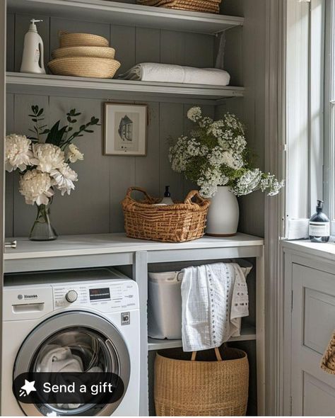 Small Utility Room Decor, Laundry Room Angled Ceiling, Laundry Room Storage Idea, Laundry Room Revamp, Square Utility Room Ideas, Laundry Pantry Closet, Farmhouse Utility Room Ideas, Laundry Closet Diy, Utility Room Hacks