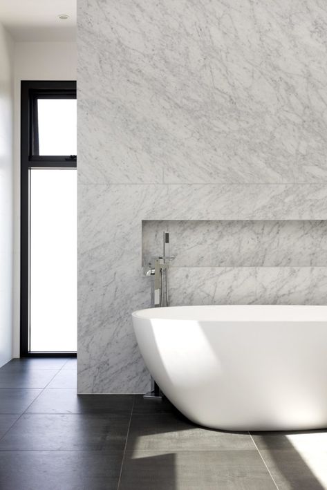 Bianco Carrara bathroom 2 Carrara Marble Bathroom Floor, Bathroom Floor Decor, Marble Feature Wall, Carrara Bathroom, Bathrooms Floors, Carrara Marble Bathroom, Marble Bathroom Designs, Natural Stone Bathroom, Cheap Living Room Sets