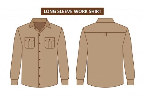 Set of work shirt with pocket Premium Ve... | Premium Vector #Freepik #vector #mockup #template #fashion #office Long Sleeve Shirt Design, Pocket Shirt Design, Kemeja Pdh, Long Sleeve Work Shirt, Security Uniforms, Security Shirt, Long Sleeves Polo, Safari Shirt, Shirt With Pocket