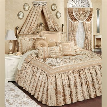 Monarch Golden Bronze Grande Flounce Bedspread Bedrooms With Wallpaper, Cool Bedroom Decor, Shabby Chic Rooms, Luxury Bedspreads, Bed Crown, Shabby Chic Painting, Chic Modern Home Decor, Chic Bedrooms, Boho Bedroom Ideas