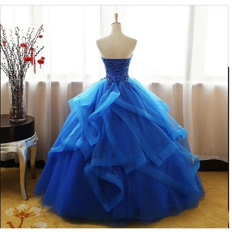 Ball Gowns For Teens, Sweet 16 Party Dress, Royal Blue Ball Gown, Blue Tulle Prom Dress, Ball Gowns Vintage, Blue Ball Gown, Sweet 15 Dresses, Corset Dresses, Blue Ball Gowns