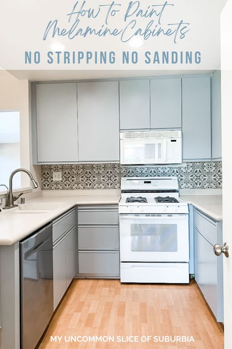 aint Melamine Cabinets no sanding or stripping is required ; Opens a new tab Revitalize your space effortlessly with our guide on how to paint melamine cabinets without sanding or stripping. Unlock the secrets to achieving a smooth, durable finish with minimal effort. Transform your old kitchen and enjoy a budget-friendly makeover that will leave your melamine cabinets looking brand new! Flat Cabinet Makeover, Flat Cabinets Kitchen, Paint Melamine Cabinets, Laminate Cabinet Makeover, Painting Laminate Kitchen Cabinets, Mobile Home Kitchen Cabinets, Flat Cabinets, Diy Kitchen Cabinets Makeover, Laminate Kitchen Cabinets