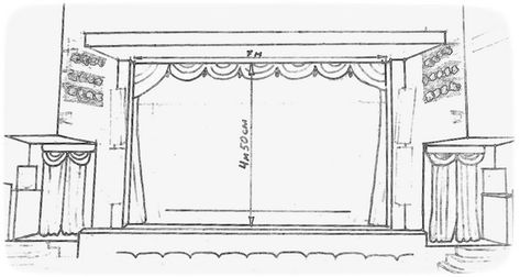 Theater Stage Drawing Set Design, Theater Stage Drawing, Theater Sketch, Stage Sketch, Theater Plan, White Board Drawings, Theatre Hall, Theatre Backdrops, Board Drawing