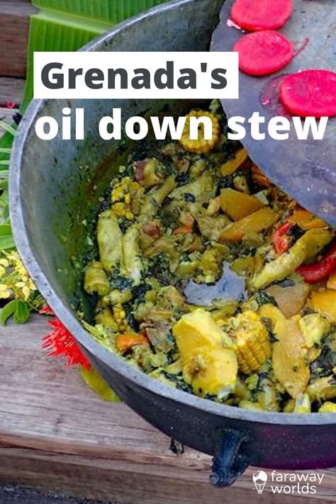 Oil Down Recipe Grenada, Grenada Recipes, Grenadian Recipes, Grenadian Food, Tropical Dishes, Caribbean Dishes, Coconut Milk Uses, The Stew, Jamaican Food