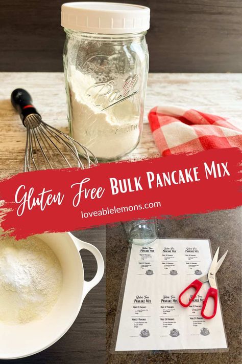 A budget-friendly way to keep an easy gluten-free pancake mix ready and waiting for weekend mornings! Gluten free homemade bulk pancake mix is flexible and makes fluffy pancakes! Make as many homemade pancakes as you need when you want them for your whole family. Diy Gluten Free Pancake Mix Easy, Gluten Free Pancake Mix Recipe, Gluten Free Waffle Mix, Healthy Pancake Mix, Gluten Free Pancakes Easy, Buckwheat Pancakes Gluten Free, Gluten Free Pancake, Gluten Free Pancake Mix, Fodmap Breakfast