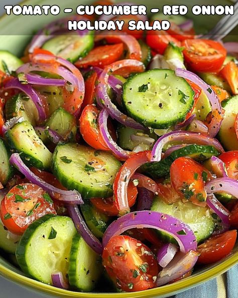 A Vibrant Twist: Tomato, Cucumber, and Red Onion Festive Salad Red Cabbage Cucumber Salad, Recipes With Red Onion, Tomato Cucumber Feta Salad, Festive Salad, Feta And Olives, Tomato And Cucumber Salad, Cucumbers And Tomatoes, Cucumber Feta Salad, Tomato And Onion Salad