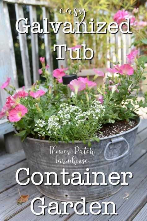 easy Step by Step on how to create a Galvanized tubs and bucket container garden for your patio or deck. Switch the plants out seasonally for year round interest and beauty. #easygarden #cottagegarden #galvanized #containergarden Garden Buckets, Indoor Gardening Supplies, Diy Container Gardening, Galvanized Planters, Galvanized Tub, Galvanized Buckets, Container Garden Design, Pot Garden, Container Gardening Flowers