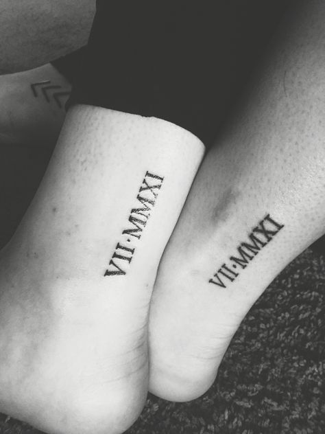 matching roman numeral leg ankle heel whatever tattoos with my best friend - month and year we met 7/2011  Best friend tattoo matching tattoos Roman numerals ink ankle leg Tattoo Ideas Sister, Cute Ankle Tattoos, Roman Numeral Tattoo, Numeral Tattoo, Tattoos Matching, Forever Tattoo, Matching Best Friend Tattoos, Cute Couple Tattoos, Ankle Tattoo Designs