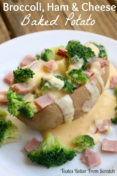 Broccoli, Ham and Cheese Baked Potato on MyRecipeMagic.com  My favorite way to eat a baked potato! #ham #broccoli #bakedpotato Ham And Cheese Baked, Baked Potato Bar, Stuffed Potato, Stuffed Potatoes, Stuffed Baked Potatoes, Homemade Cheese Sauce, Tastes Better From Scratch, Leftover Ham Recipes, Cheese Baked