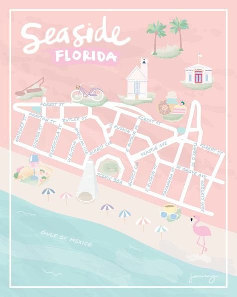 Seaside Florida Map copyright Jami Ray - 30A Map - 30A Mama Best Beach Reads, Vision Bored, 30a Florida, Florida Map, Seaside Fl, Seaside Florida, Map Illustration, Map Of Florida, Seaside Cottage