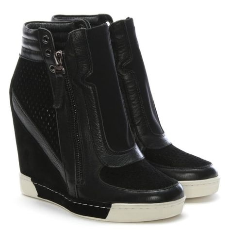 Daniel Perfo Black Suede & Leather Concealed Wedge Trainers Wedge Tennis Shoes, Comfy Wedges Sandals, Designer Wedges, Comfy Wedges, Black Wedge Sneakers, Wedge Trainers, Style Transformation, Shoes 2021, Stunning Shoes