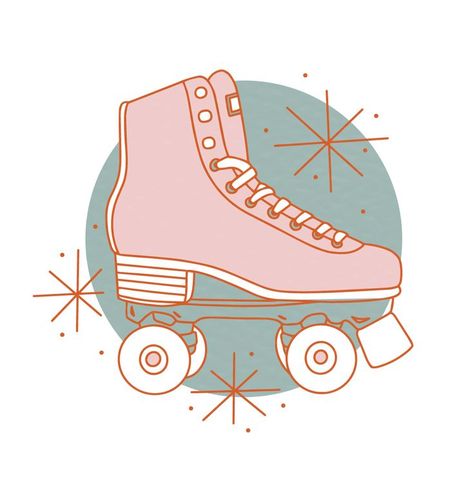 Groovy Roller Skates, Roller Skate Graphic, How To Draw Roller Skates, Rollerskate Illustration, Roller Skate Doodle, Rollerskate Drawing, Roller Skate Illustration, Rollerskating Illustration, Roller Skate Wallpaper