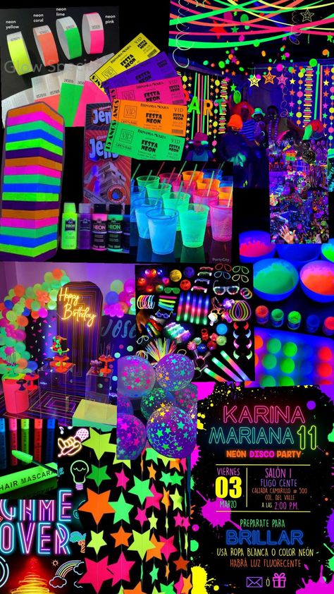 Uv Glow Party, Neon Hoco Theme, Neon Glow In The Dark Party, Neon Activities, Where To Have A Birthday Party, Sweet 16 Glow In The Dark Party Ideas, Glow In The Dark Birthday Party Ideas, Neon Sweet 16 Party Ideas, Neon Bday Party Ideas