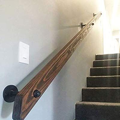 Stairway Handrail, Wooden Stair Railing, Indoor Stair Railing, Diy Stair Railing, Farmhouse Stairs, Luxury Stairs, Wall Mounted Handrail, Straight Stairs, Modern Entrance Door