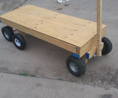 Homemade heavy-duty wagon..Adapt the steering mechanism for pulling by dog.. Diy Cart With Wheels, Yard Wagon, Diy Cart, Wheel Garden, Heavy Duty Wagon, Yard Cart, Build A Garden, Canning Kitchen, Metal Cart