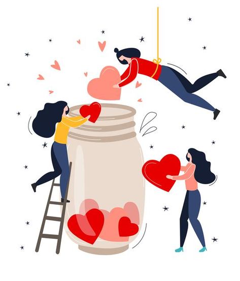 Valentine's Day Poster Design Ideas, Valentine Poster Graphics, Valentine Illustration Cute, February Illustration, Valentines Day Designs Illustration, Heart Character Illustration, Hearts In A Jar, International Volunteer Day, February Valentines Day