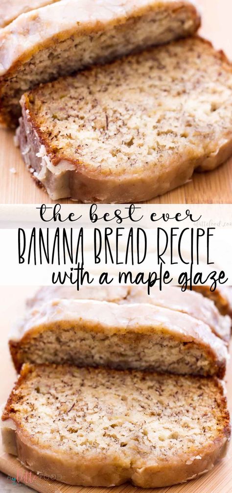 Banana Bread With Maple Glaze, Brown Butter Banana Bread With Maple Glaze, Maple Glazed Banana Bread, Banana Bread Recipe Glaze, Brown Butter Banana Bread With Cinnamon Maple Frosting, Maple Walnut Banana Bread, Banana Bread Glaze Recipes, Banana Bread With Caramel Glaze, Maple Pecan Banana Bread