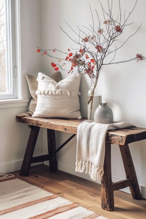 Create an inviting entrance with these charming farmhouse entryway bench ideas! From rustic wood finishes to cozy cushions, discover tips for arranging your space to welcome family and friends. Embrace simplicity while adding style to your home with practical yet beautiful benches. Perfect for storing shoes and adding a touch of character, explore the different styles that fit your farmhouse theme best. Refresh your entryway effortlessly with these easy ideas that will turn your home into a warm and inviting space. Style An Entryway, Farmhouse Entryway Bench, Entryway Bench Ideas, Farmhouse Bench Diy, Farmhouse Inspired Decor, Storing Shoes, Farmhouse Theme, Entryway Bench Storage, Shiplap Walls