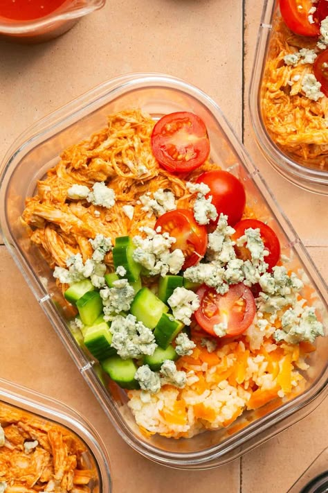 Buffalo Chicken Rice Bowls Buffalo Chicken Rice Bowls Healthy, Buffalo Chicken Lunch Ideas, Rotisserie Chicken Bowl, Buffalo Chicken Bowl, Buffalo Chicken Bowls, Buffalo Chicken Rice Bowl, Buffalo Chicken Rice, Chicken Bowls Healthy, Healthy Eating Meals