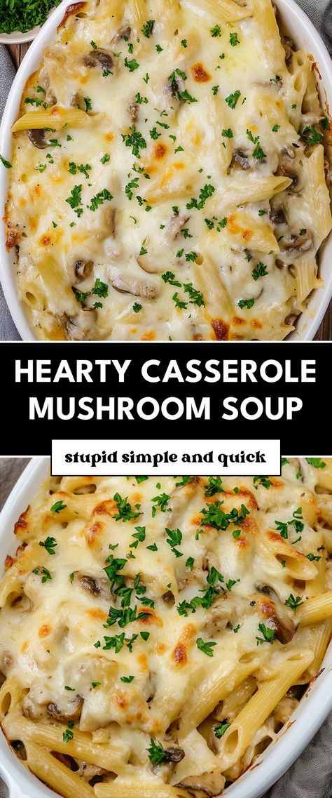 Image for Hearty Casserole Mushroom Soup Mushroom Soup Casserole Recipes, Recipes Using Cream Of Mushroom Soup, Mushroom Soup Pasta Bake, Recipes With Cream Of Mushroom Soup, Mushroom Casserole Recipes, Mushroom Noodle Casserole, Chicken And Mushroom Soup Casserole, Savory Mushroom Beef Casserole, Chicken Casserole With Mushroom Soup