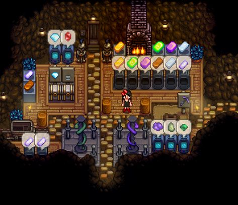 Cool Stardew Valley Farms, Stardew Valley Carpenter Shop, Stardew Mine Decor, Stardew Valley Farm Ideas, Stardew Valley Farmer, Stardew Design, Stardew Layout, Stardew Ideas, Stardew Farm