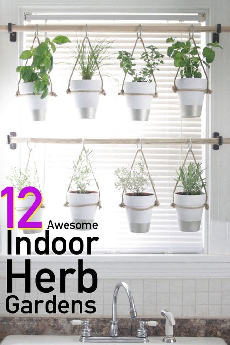 Explore indoor herb garden ideas you can DIY.  Make your fresh herbs a fun decor piece for your windows, walls and window sills.  From indoor herb garden kits to mason jar DIYs you're sure to find something you love! Hang Plants, Container Herb Garden, Traditional Curtains, Hanging Herb Garden, Hanging Herbs, Cottage Shabby Chic, Indoor Herb Garden, Herbs Indoors, Diy Window